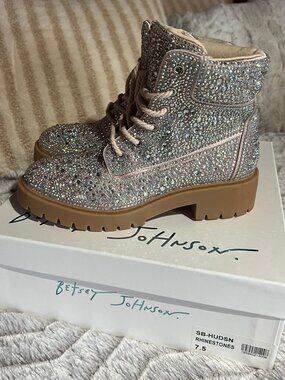 Betsey Johnson SB-Hudson Rhinestone Boots Size 7.5